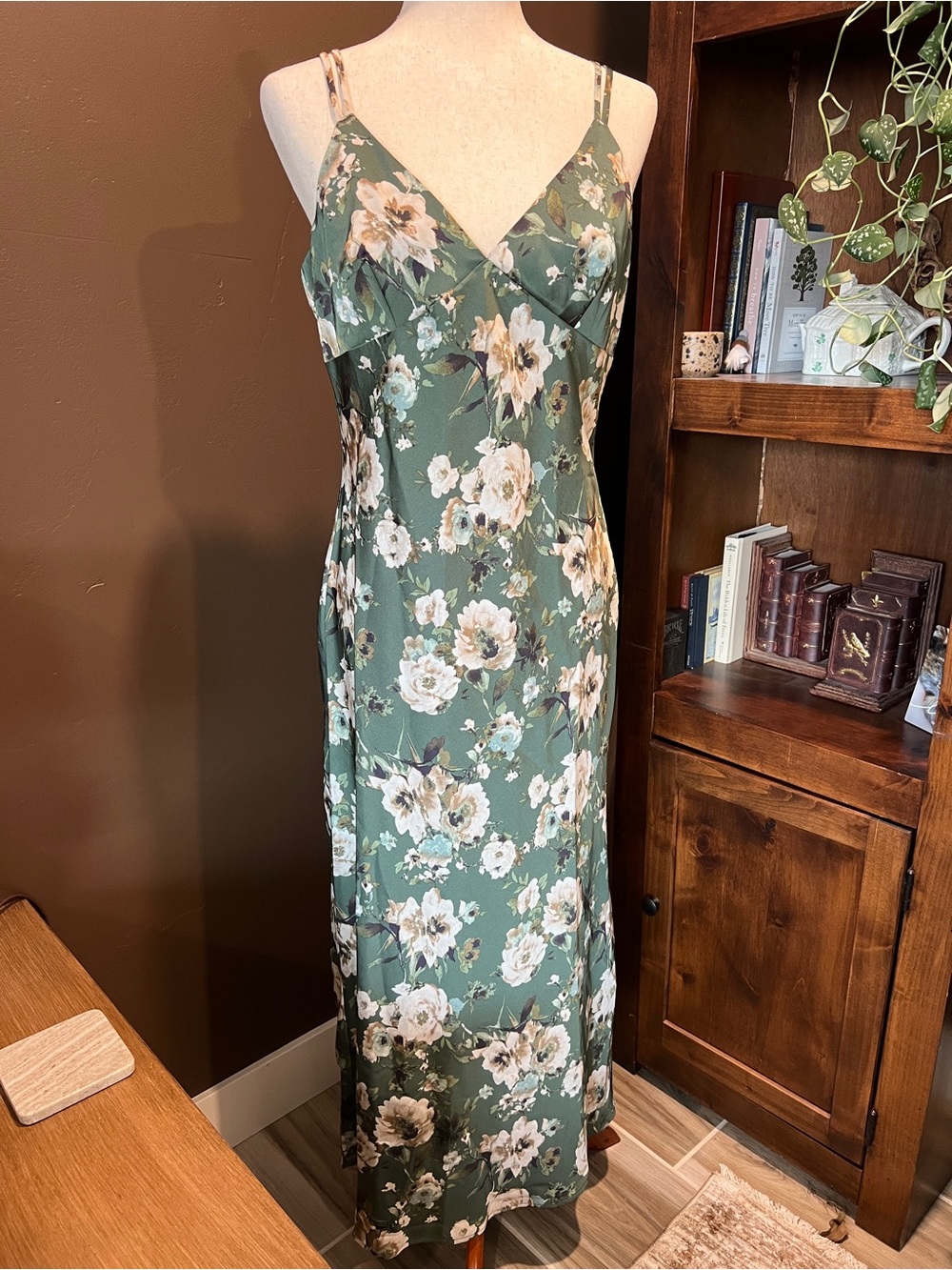 Blu Pepper Green Floral Maxi Slip Dress